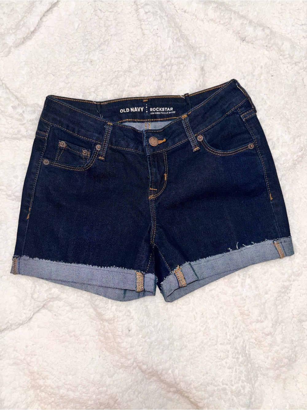 Old Navy Dark Indigo Rockstar Rolled Hem Jean Shorts